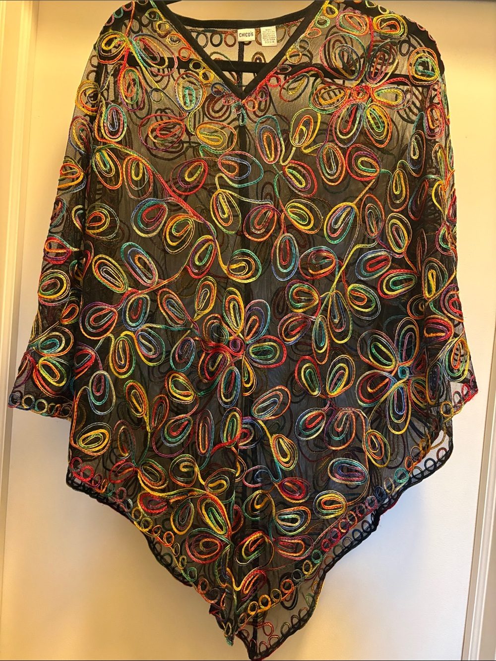 Chico’s Sheer Embroidered Poncho Size Small/Medium